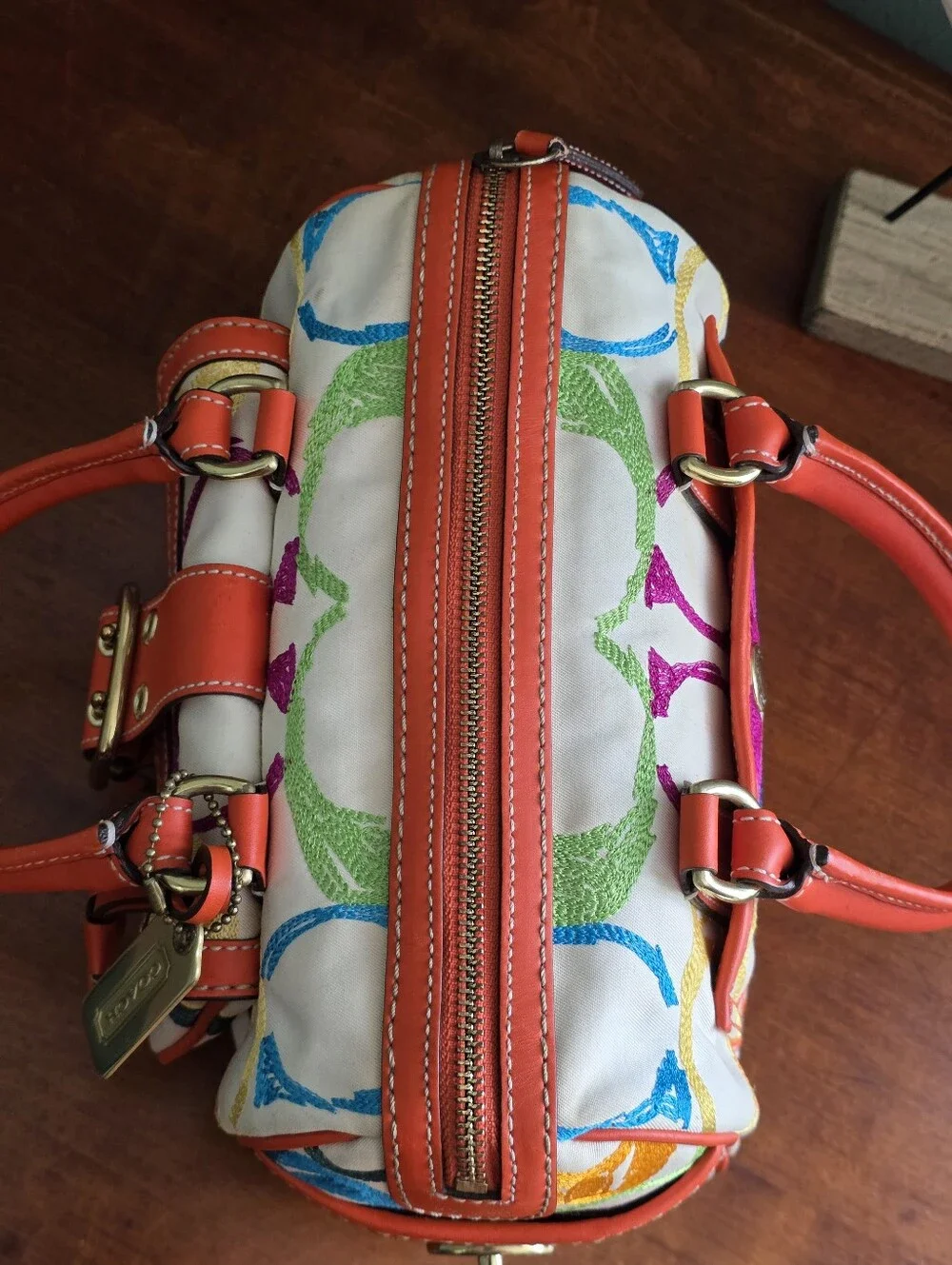 Coach 1857 Legacy Scribble Stitch Turnlock Satchel White Multicolor Bag Y2K